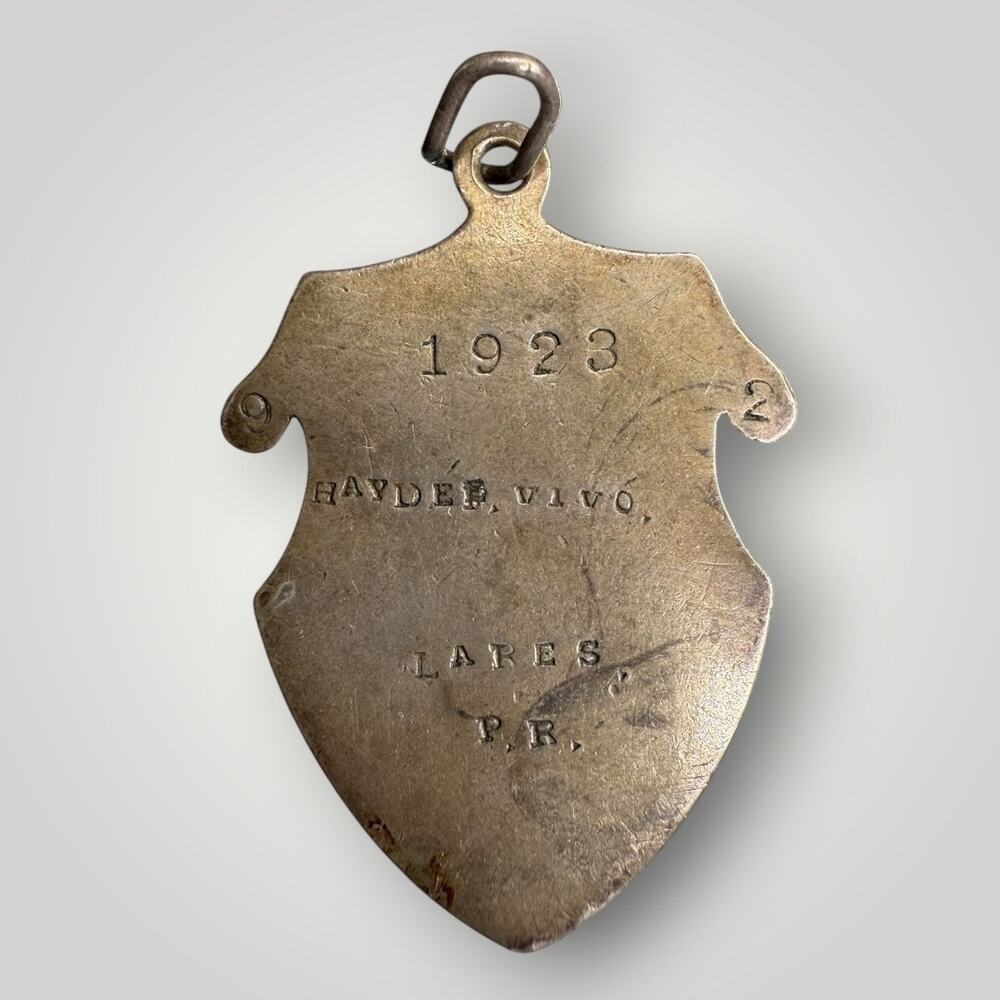 VTG 1923 Sterling Silver Miraculous Medal Lares Puerto Rico Catholic Pendant - Picture 3 of 6